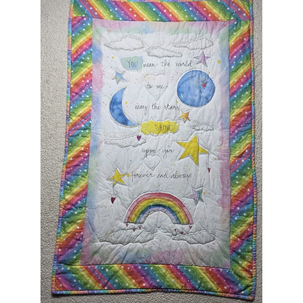 Handmade Rainbow Celestial Quilt Wall Hanging Moon Stars Sun 2023 22x36